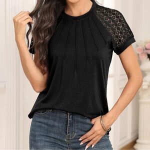 Elegant Black Lace Sleeve Women's Top